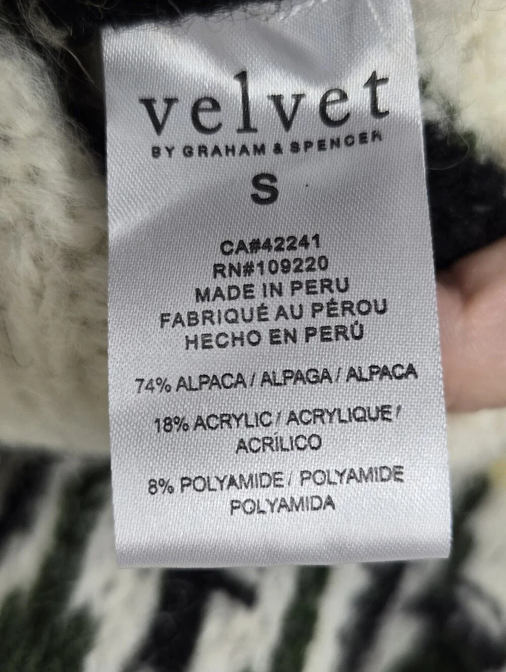 Velvet by Graham & Spencer Alpaca Fair Isle Sweater Yellow Ivory Peru S